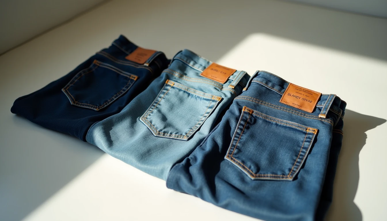 Three pairs of barrel-leg denim folded with visible price tags at budget, mid-tier, and premium price points, illustrating how the silhouette spans from Kmart to designer and has become a mass-market category standard.
