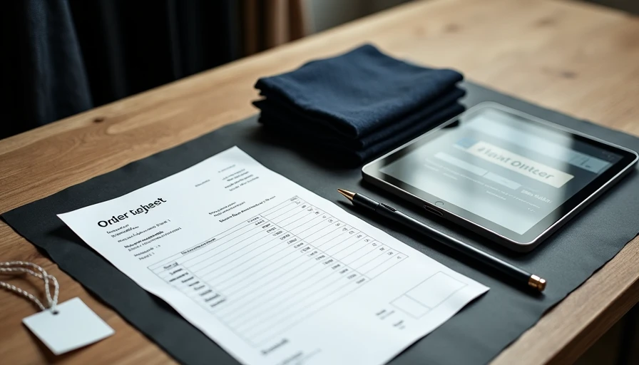 Wholesale order sheet and digital B2B platform interface on a showroom table with fabric swatches, illustrating how fashion brands are rebuilding wholesale partnerships with modern tools after the DTC pullback.