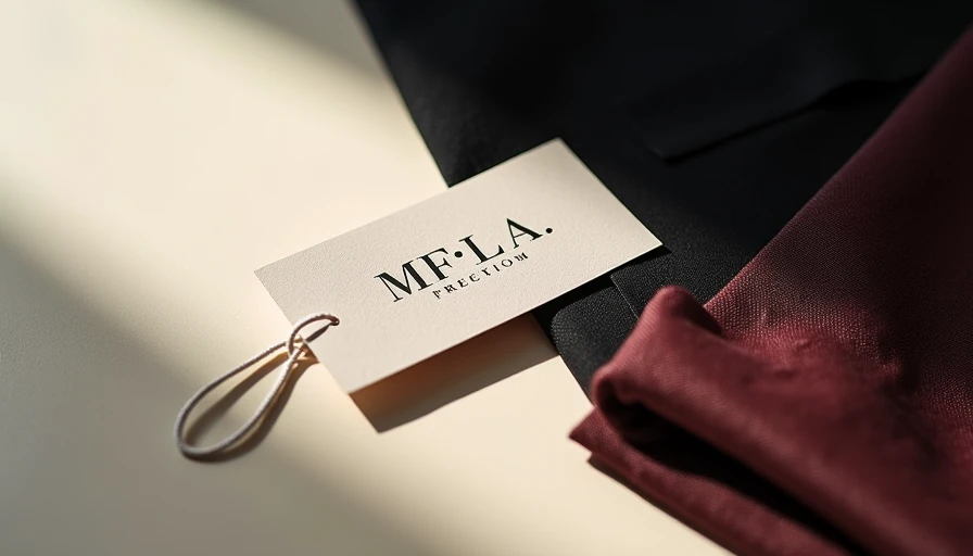 Mid-tier fashion brand garment tag with a newly designed serif logo resting on premium fabric, illustrating how mid-market brands are adopting luxury visual codes to drive margin elevation in 2026.